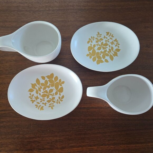 Set of 2 Teavana Gold Winter Leaf Porcelain Cups Saucers 5" - Picture 4 of 14